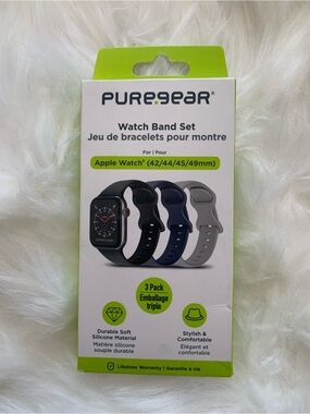 3-Pack Silicone Watch Band Set for Apple Watch in Black, Navy, Gray